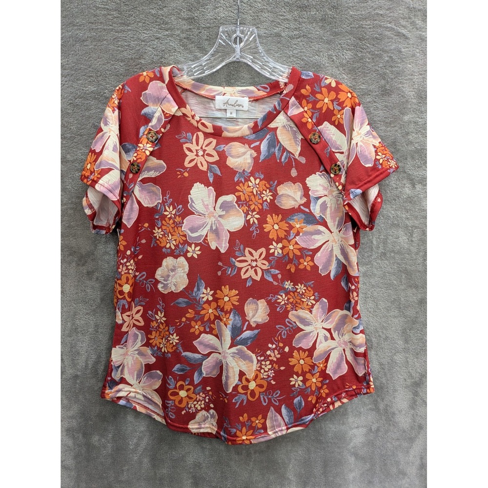 Floral Top Womens Medium Red